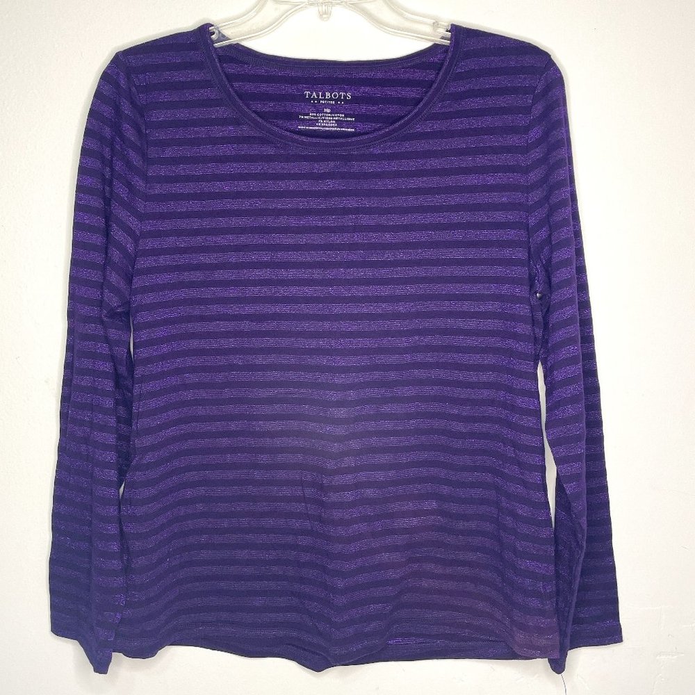 Talbot long sleeve striped sparkle shirt womens crewneck